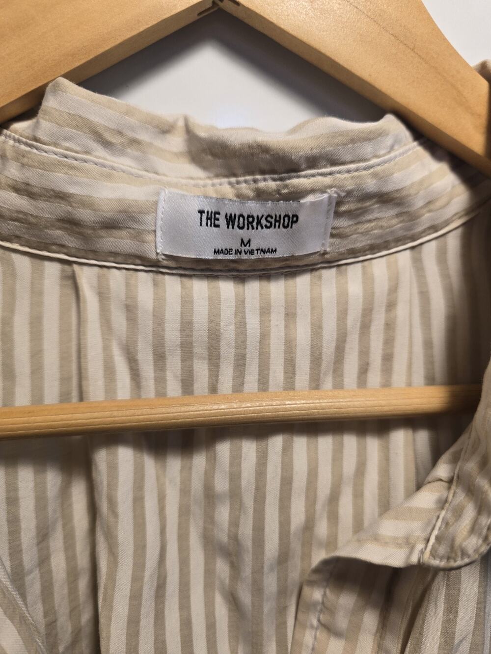The Workshop Striped Button Down Shirt M Cream Khaki Lyocel Boxy Woven Blouse